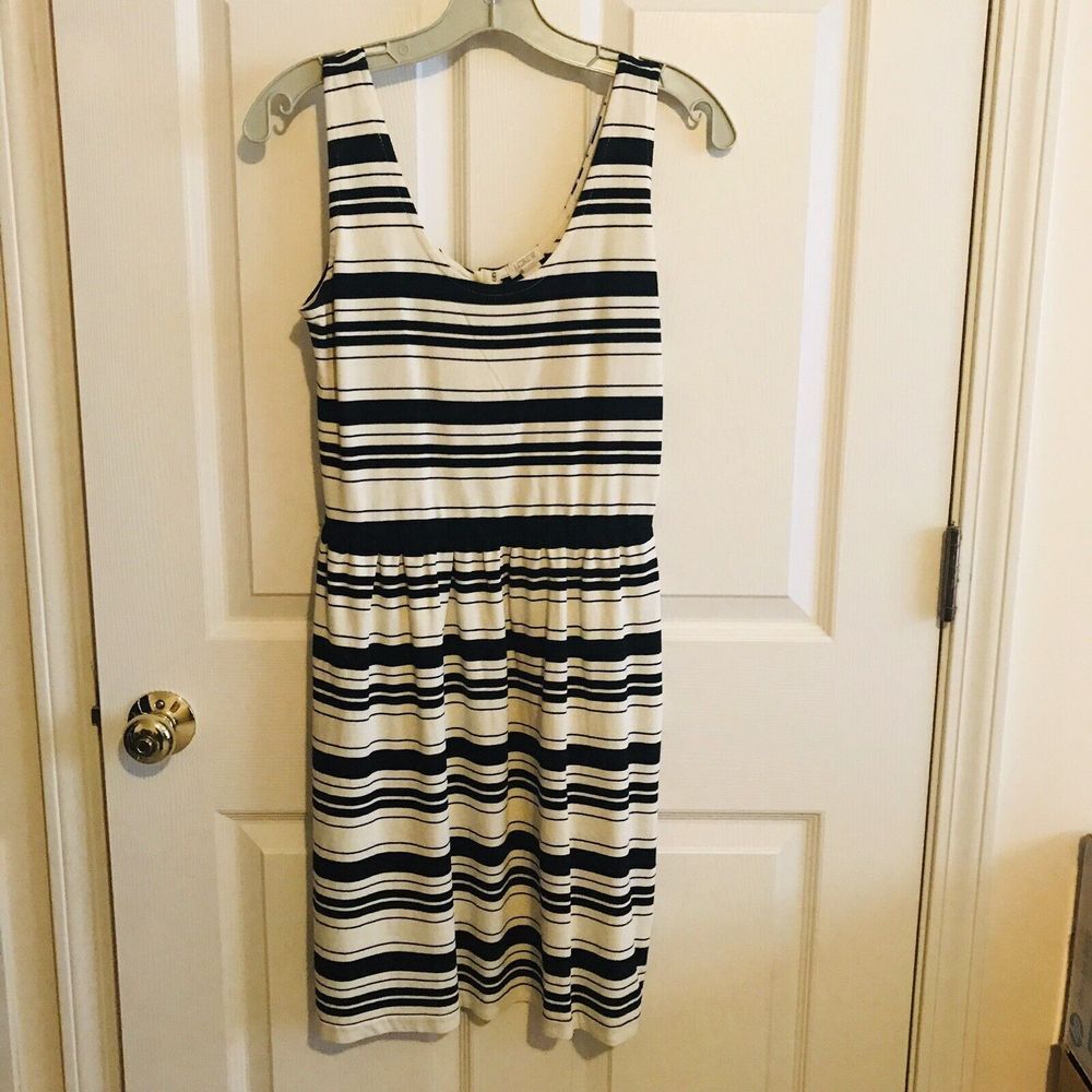 J.Crew Casual 100% Cotton Striped Dress Black/Off White Women's‎ Sz S EUC SN